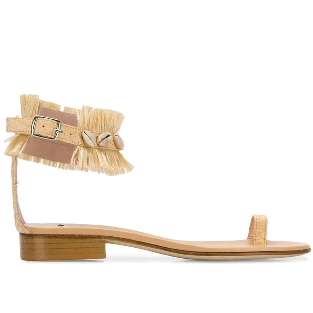 Leandra Medine Beige Leather & Fringe Sandals, New